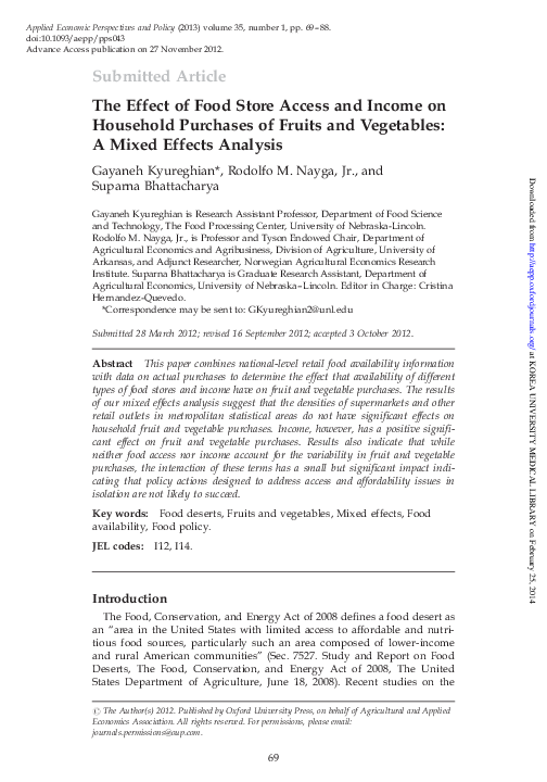 (PDF) The Effect of Food Store Access and Income on Household Purchases ...