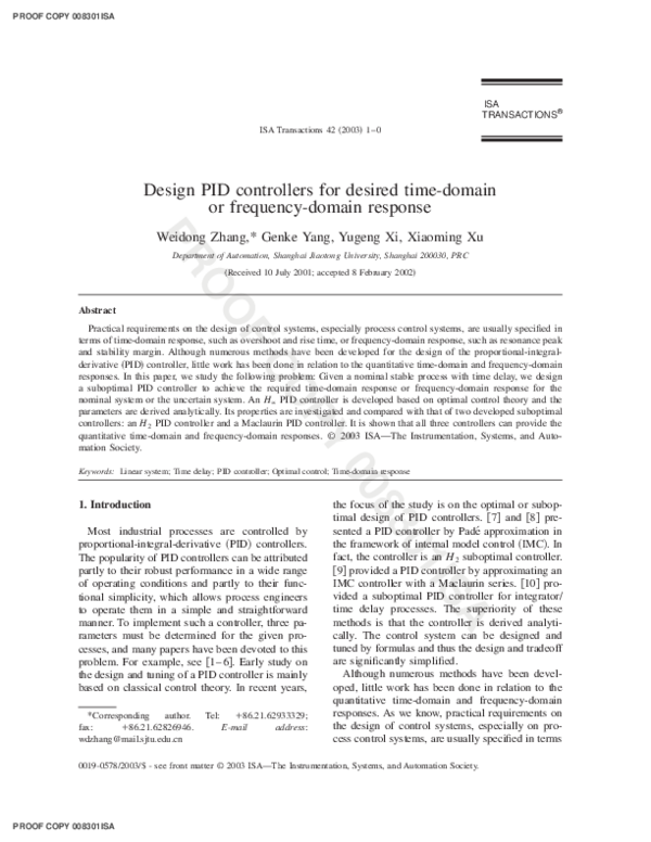 (PDF) Design PID controllers for desired time-domain or frequency ...