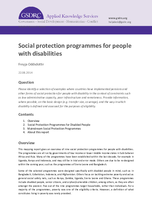 (PDF) Social protection programmes for people with disabilities