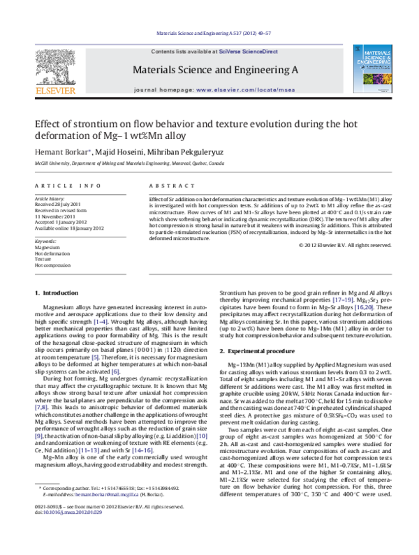(PDF) Effect of strontium on flow behavior and texture evolution during ...