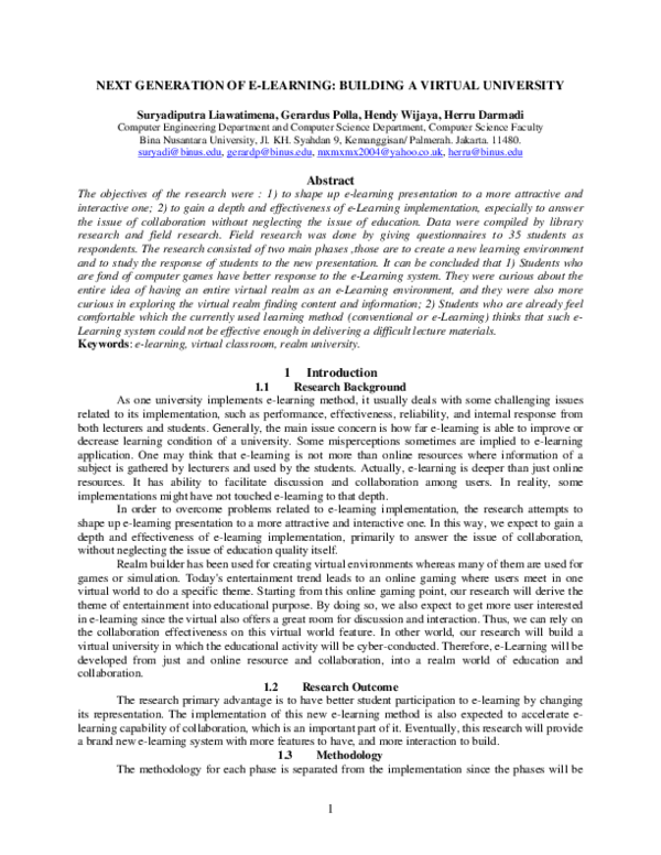 (PDF) NEXT GENERATION OF E-LEARNING: BUILDING A VIRTUAL UNIVERSITY