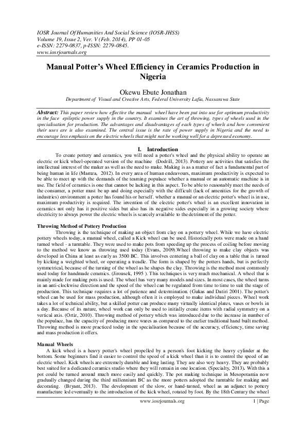 (PDF) Manual potter's wheel efficiency in Nigeria Okewu Jonathan