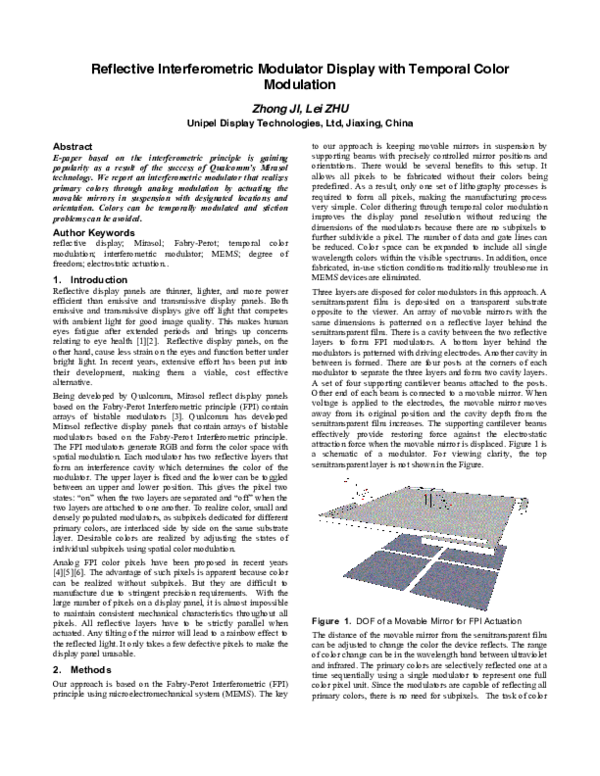 (PDF) Reflective Interferometric Modulator Display with Temporal Color ...