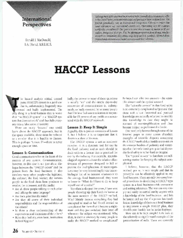 (PDF) HACCP Lessons