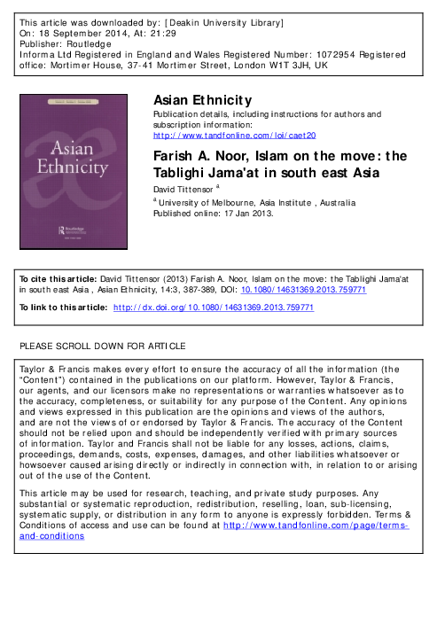 (PDF) Farish A. Noor, Islam on the move: the Tablighi Jama'at in South ...