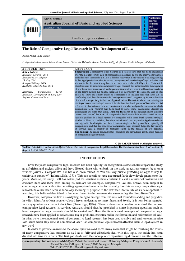 (PDF) The Role of Comparative Legal Research in The Development of Law