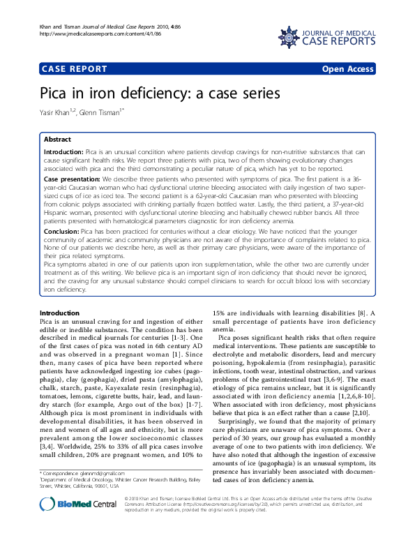 (PDF) Pica in iron deficiency a case series Yasir Khan Academia.edu
