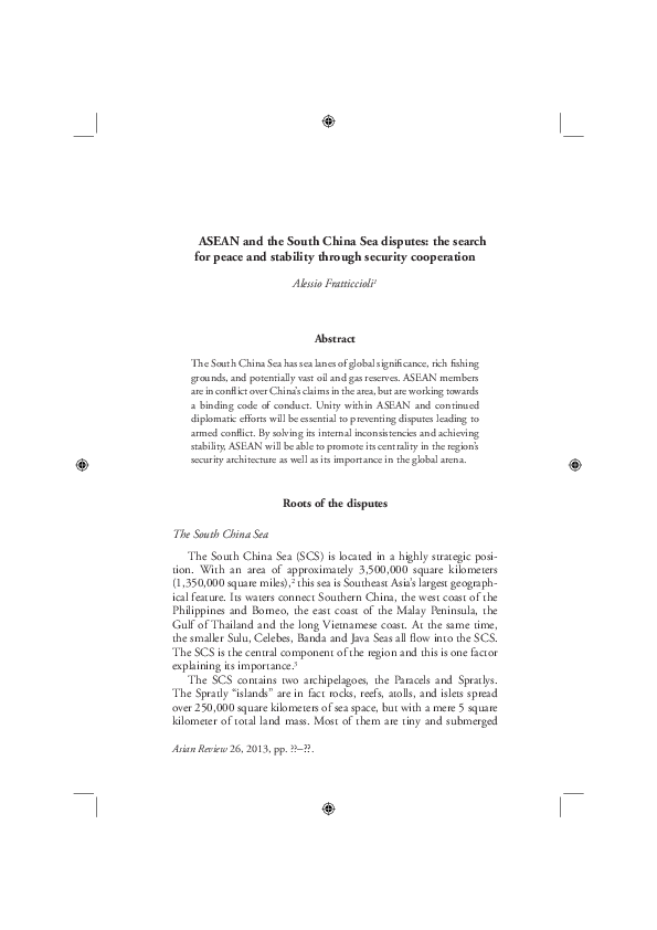 (PDF) ASEAN and the South China Sea disputes: the search for peace and ...