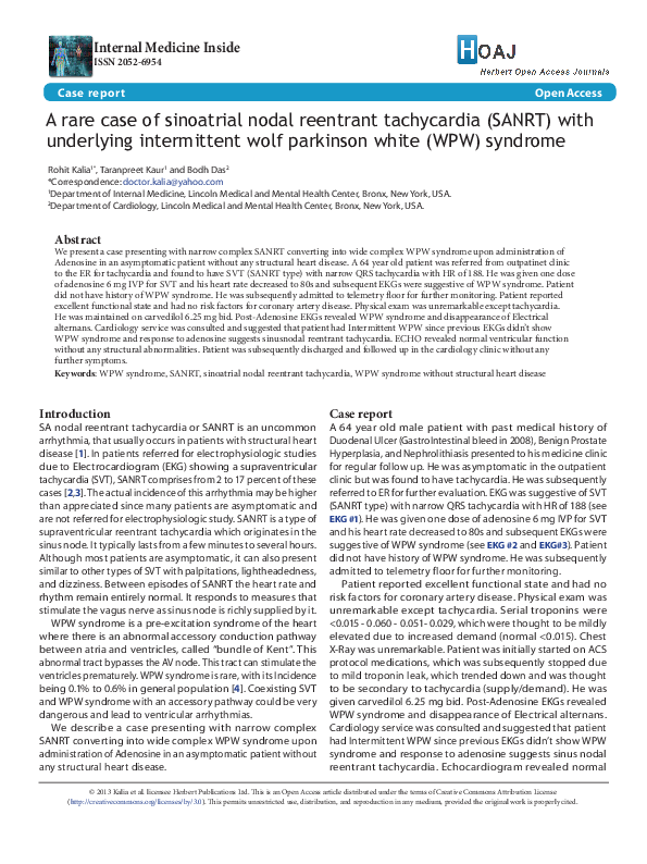 (PDF) A rare case of sinoatrial nodal reentrant tachycardia (SANRT ...