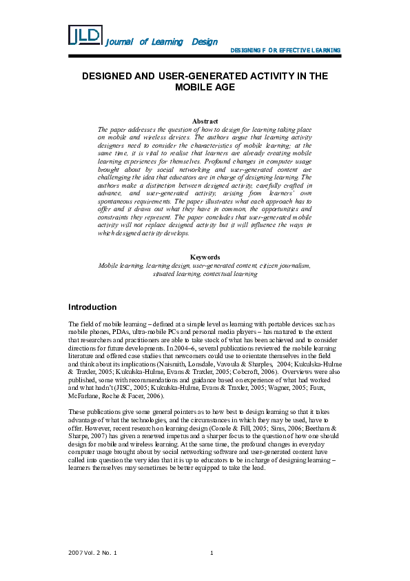 (DOC) Designed and usergenerated activity in the mobile age John