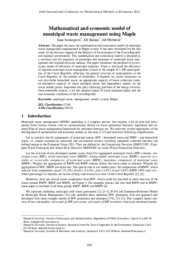 (PDF) Mathematical and economic model of municipal waste management ...
