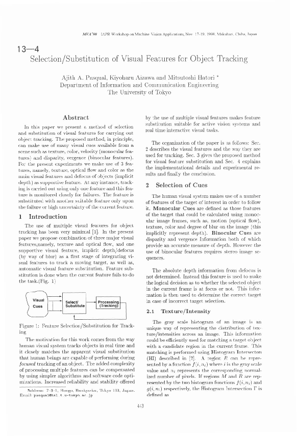 (PDF) Selection/Substitution of Visual Features for Object Tracking