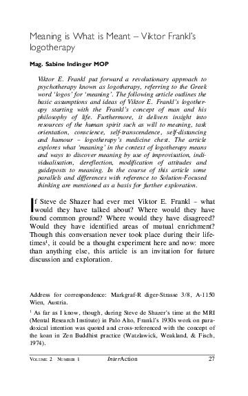 (PDF) Meaning is What is Meant - Viktor Frankl's logotherapy