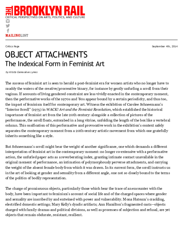 (PDF) Object Attachments: The Indexical Form in Feminist Art
