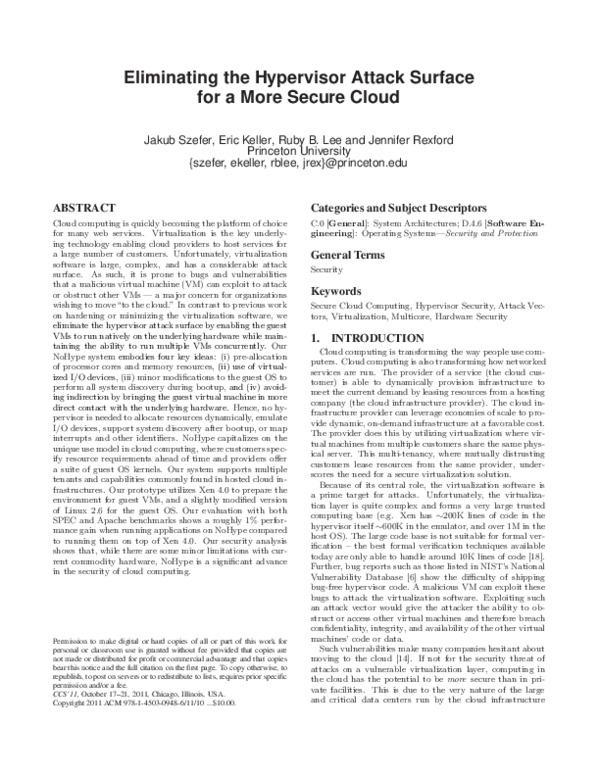(PDF) Eliminating the hypervisor attack surface for a more secure cloud