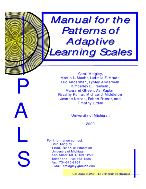 (PDF) Manual for the patterns of adaptive learning scales