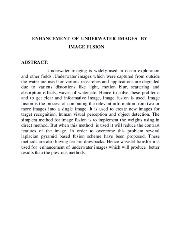 (DOC) ENHANCEMENT OF UNDERWATER IMAGES BY IMAGE FUSION