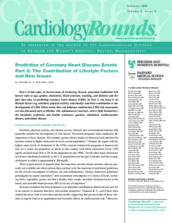 (PDF) Prediction of Coronary Heart Disease Events Part 2: The ...
