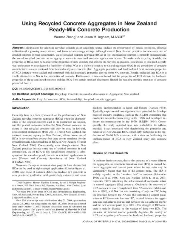 (PDF) Using Recycled Concrete Aggregates in New Zealand Ready-Mix ...
