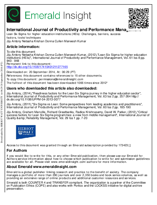 (PDF) Lean Six Sigma for higher education institutions (HEIs)