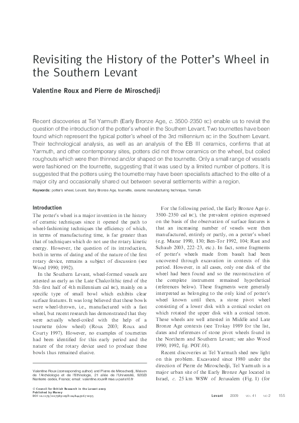 Revisiting the History of the Potter’s Wheel in the Southern Levant