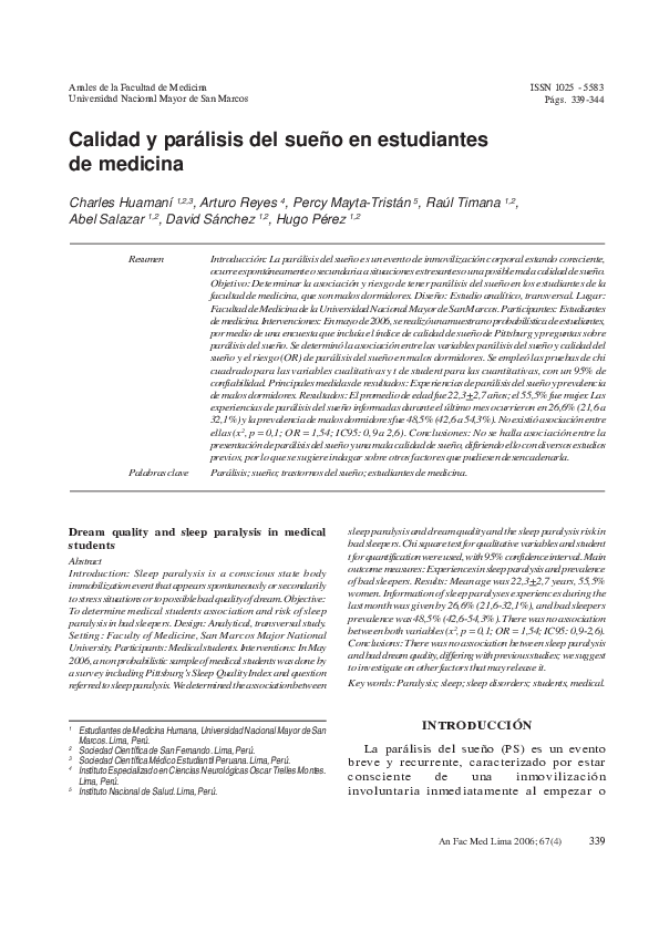 (PDF) Calidad y parálisis del sueño en estudiantes de medicina
