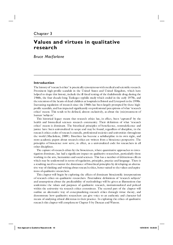 (PDF) Values and virtues in qualitative research