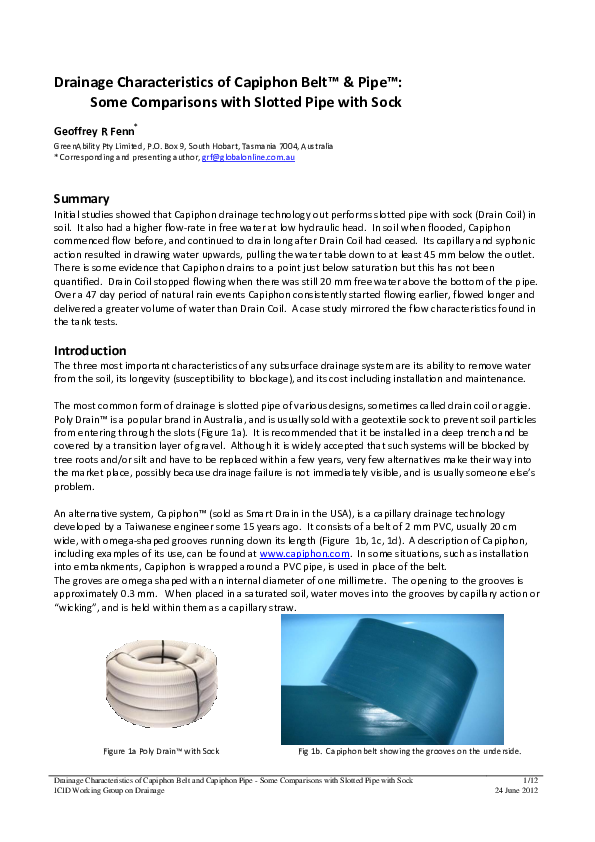 (PDF) Drainage Characteristics of Capiphon Belt™ & Pipe™: Some ...
