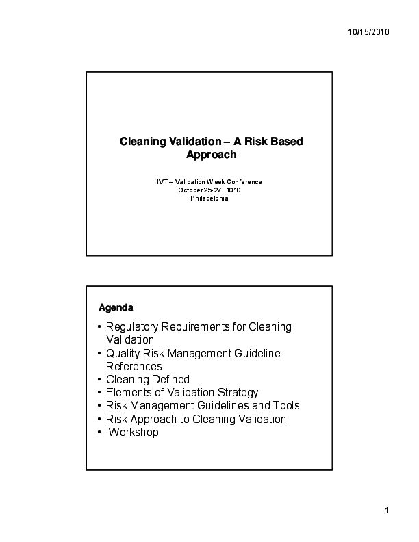 (PDF) Cleaning Validation A Risk Based Approach Nimesh Solanki