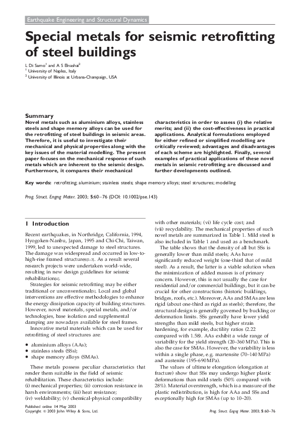 (PDF) Special metals for seismic retrofitting of steel buildings
