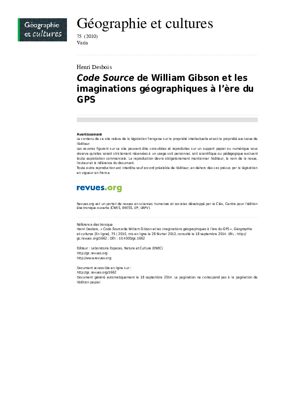 Code Source de William Gibson et les imaginations géographiques à l’ère