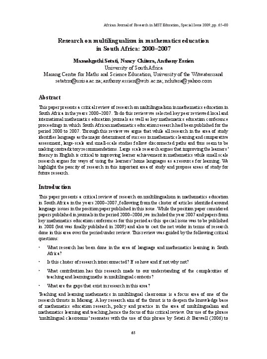 (PDF) Research on multilingualism in mathematics education in South ...
