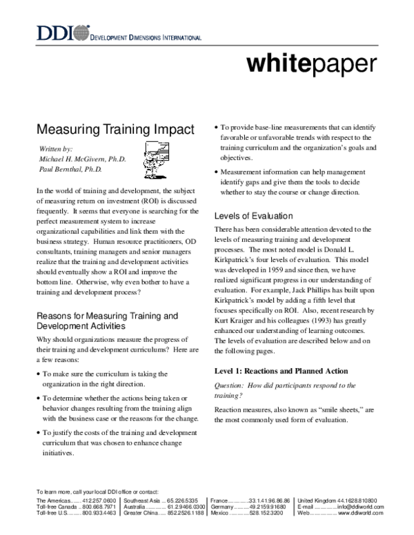 (PDF) Measuring Training Impact white paper Development Dimensions