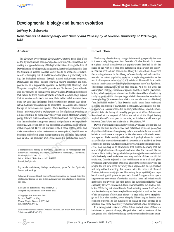(PDF) Developmental biology and human evolution