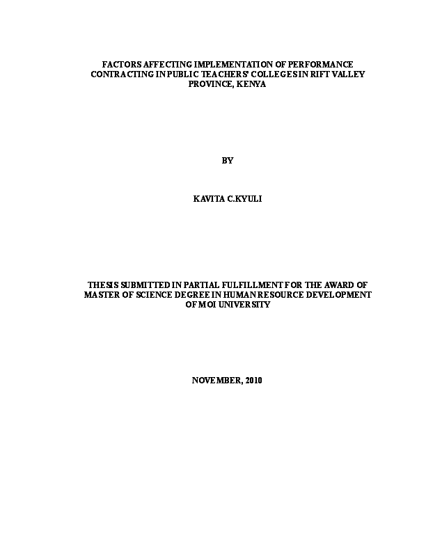(DOC) Factors Affecting Implementation of Performance Contracting in ...