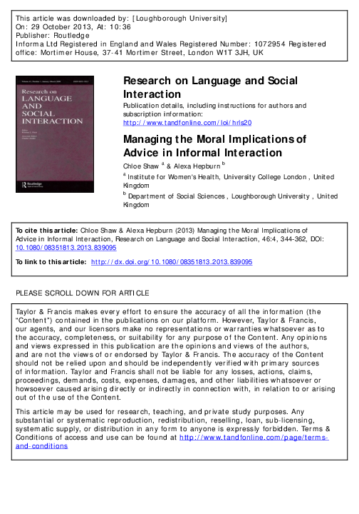  PDF Managing The Moral Implications Of Advice In Informal Interaction 