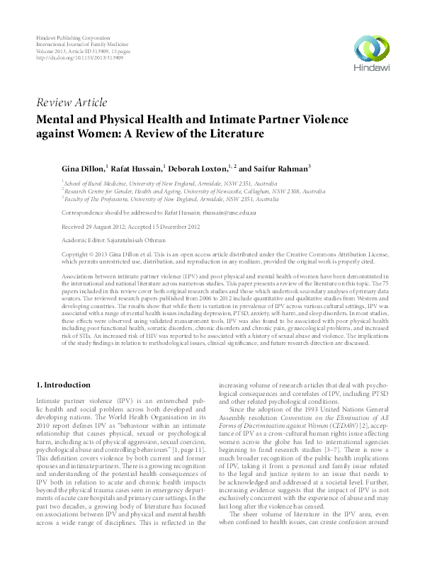 (PDF) Mental and Physical Health and Intimate Partner Violence against ...