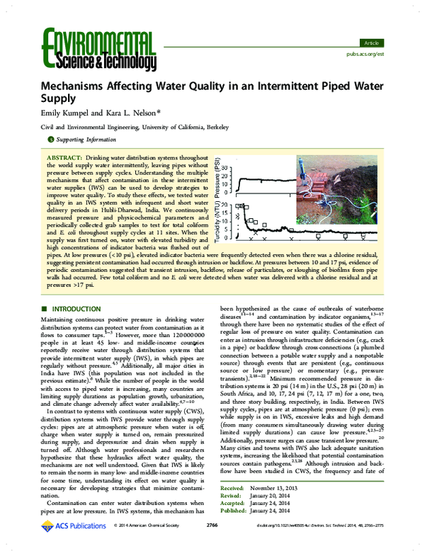 (PDF) Mechanisms Affecting Water Quality in an Intermittent Piped Water ...