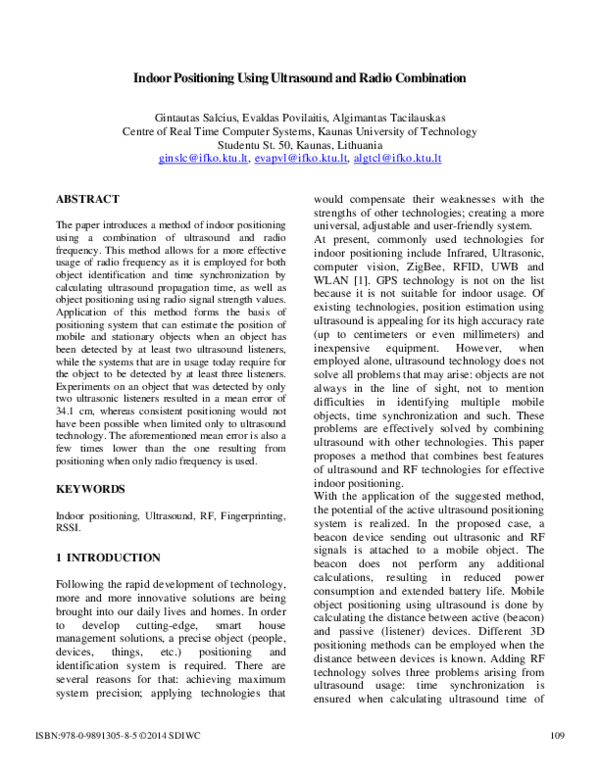 (PDF) Indoor Positioning Using Ultrasound and Radio Combination
