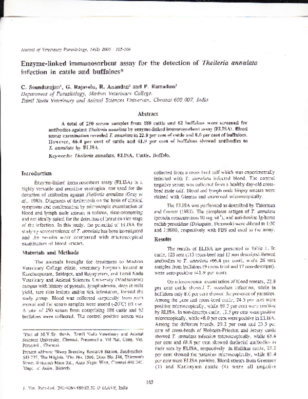 (PDF) Enzyme-linked immunosorbent assay for the detection of Theileria ...