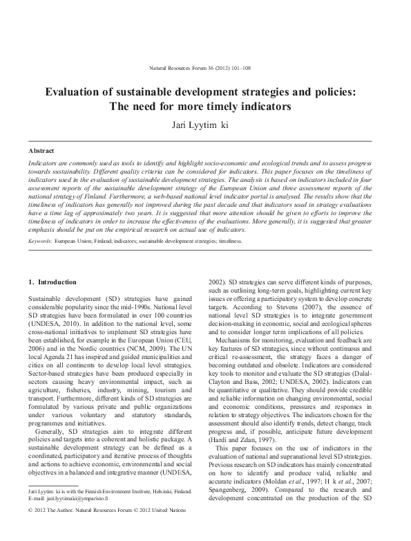 (PDF) Evaluation of sustainable development strategies and policies ...