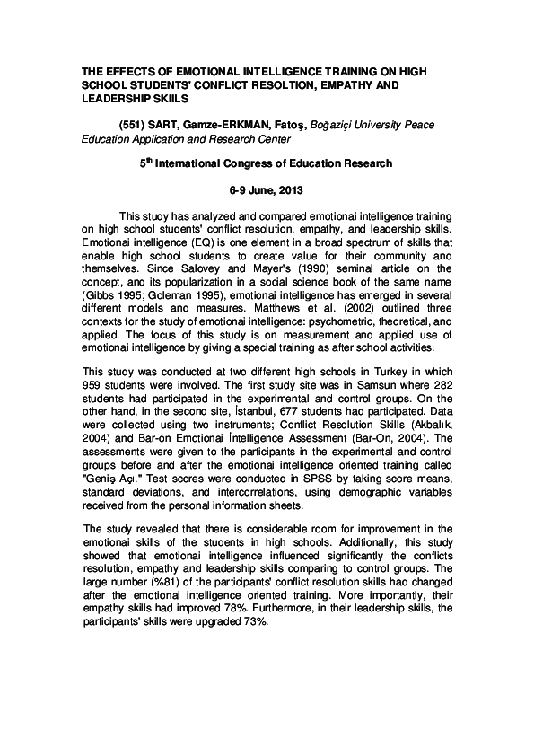 (PDF) The Effects Of Emotional Intelligence Training On High School ...
