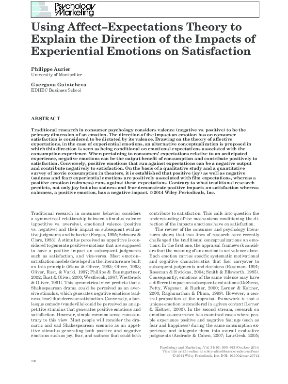 (PDF) Using Affect–Expectations Theory to Explain the Direction of the ...