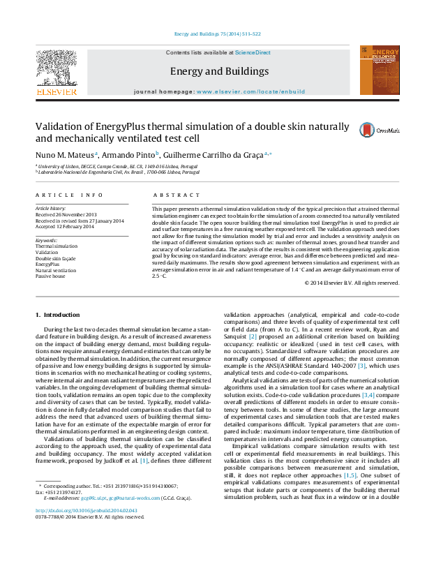 (PDF) Validation of Energy Plus thermal simulation of a double skin ...