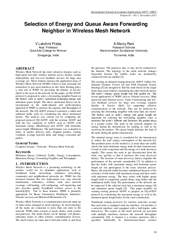 (PDF) Selection of Energy and Queue Aware Forwarding Neighbor in ...