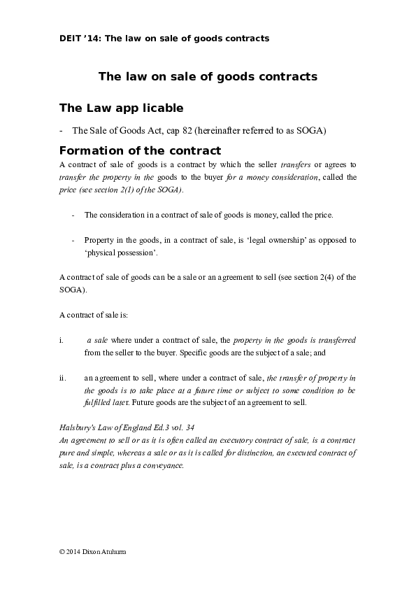 (DOC) The Law on sale of goods class notes kamarabe john Academia.edu