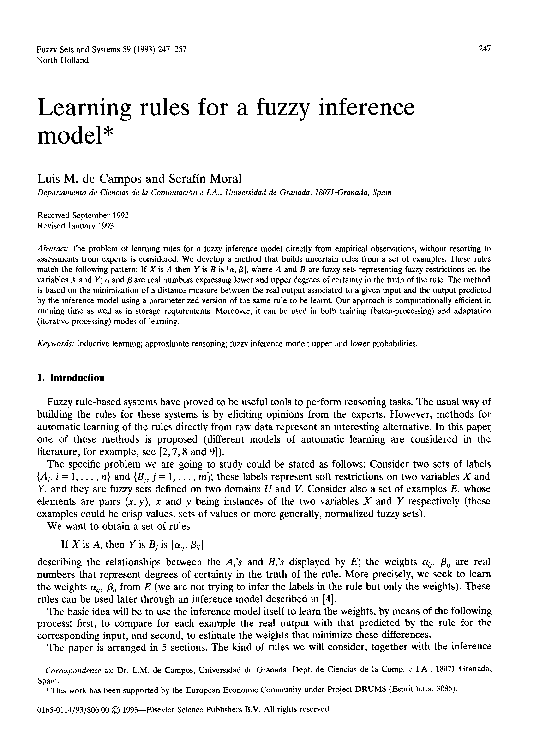 (PDF) Learning rules for a fuzzy inference model
