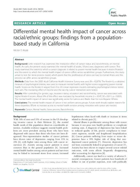 (PDF) Differential mental health impact of cancer across racial/ethnic ...
