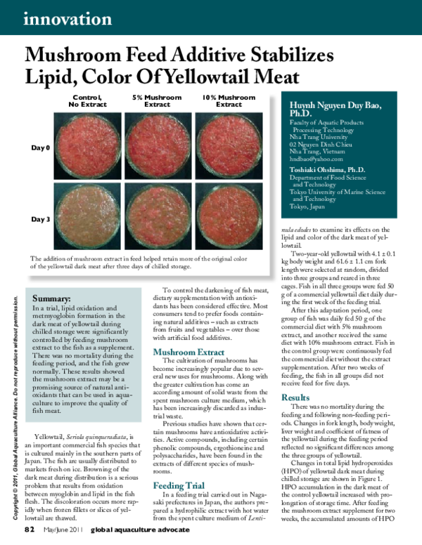 (PDF) Mushroom Feed Additive Stabilizes Lipid, Color Of Yellowtail Meat