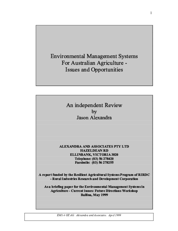 Pdf Environmental Management Systems For Australian Agriculture